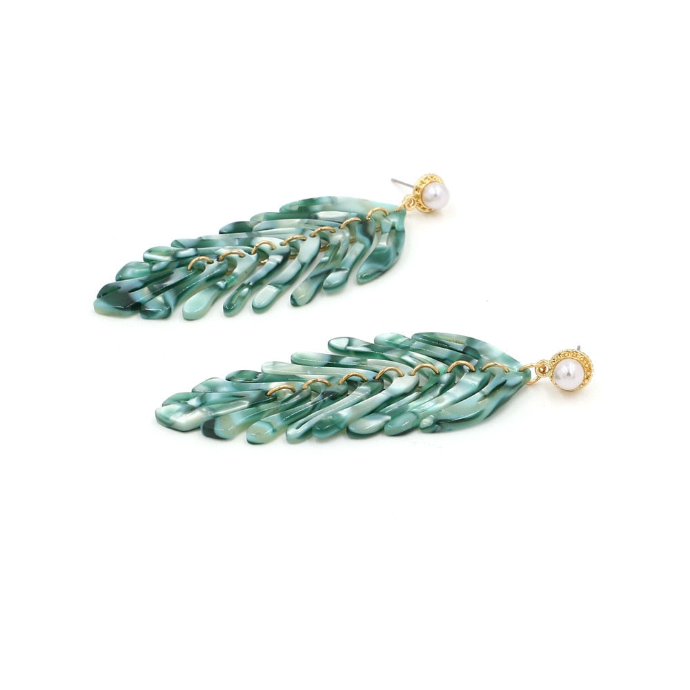 Tree Leaves Long White Green Multi Color Pendant