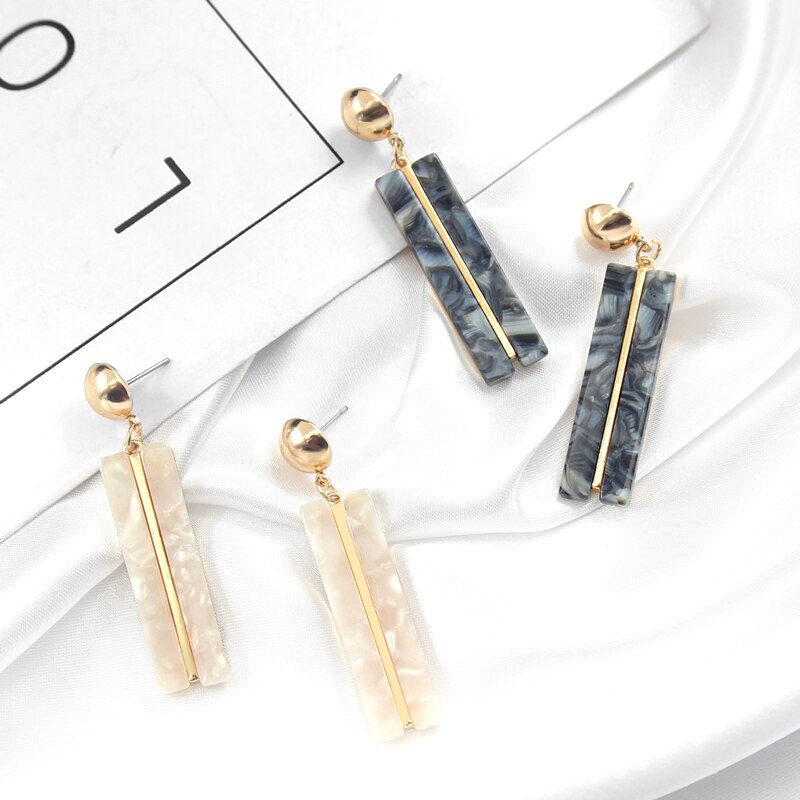 Multi Color Marbling Geometric Drop Earring