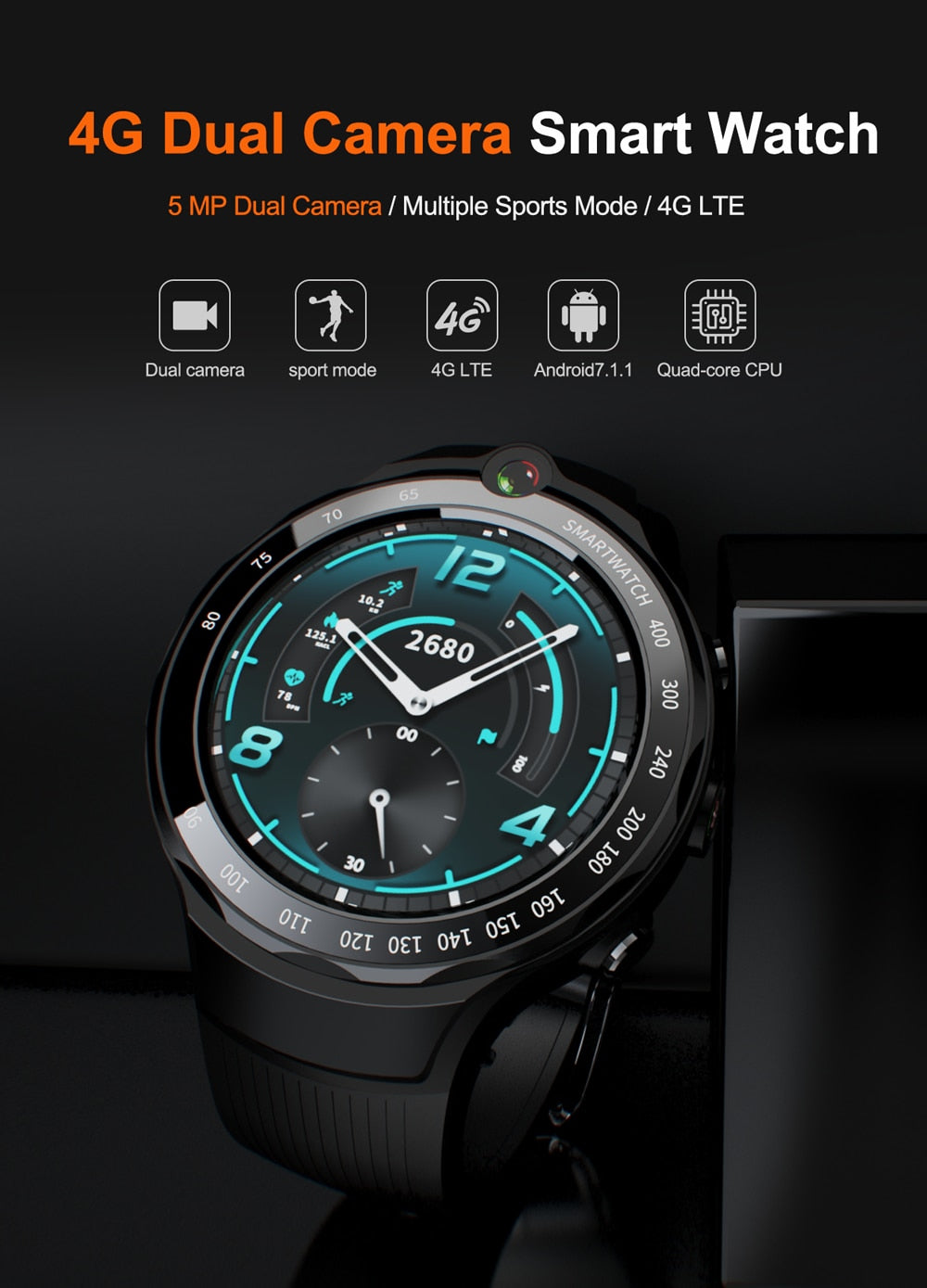 Intelligent Heart Rate Monitoring Smart Sports Watch With Dual Camera GPS & Nano Sim Wifi