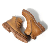 Grain Leather Chelsea Business Thick Heel Ankle Boot Brown