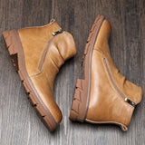 Grain Leather Chelsea Business Thick Heel Ankle Boot Brown