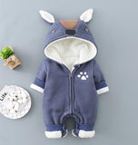 Newborn Infant Fleece Hooded Romper Suit
