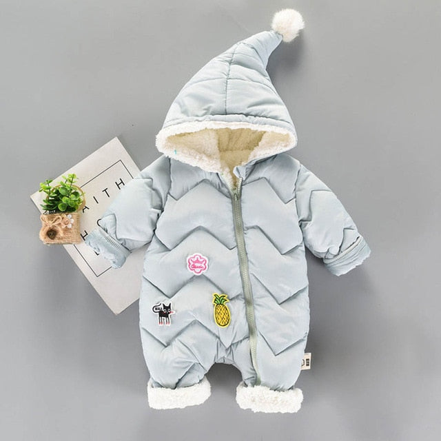 Newborn Infant Fleece Hooded Romper Suit