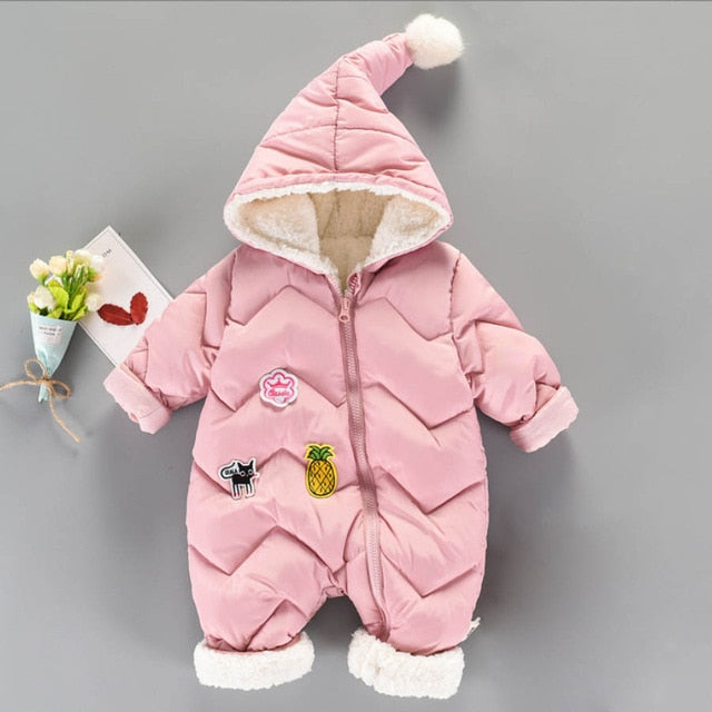 Newborn Infant Fleece Hooded Romper Suit