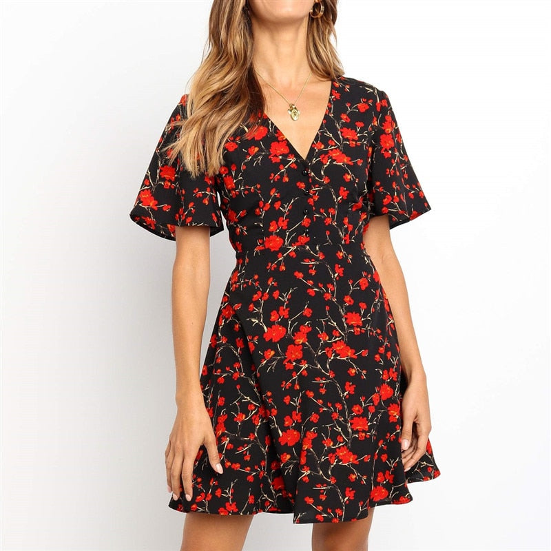 High Quality Elegant Floral Dress With V Neck For Summer Out