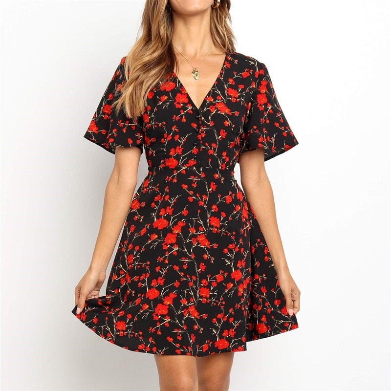 High Quality Elegant Floral Dress With V Neck For Summer Out