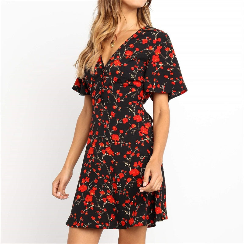 High Quality Elegant Floral Dress With V Neck For Summer Out