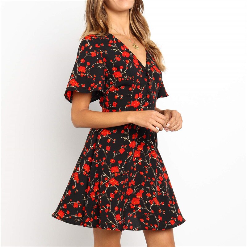 High Quality Elegant Floral Dress With V Neck For Summer Out