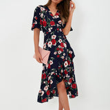 Women Summer Ruffle Dress With Red & White Mixed Color