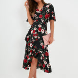 Women Summer Ruffle Dress With Red & White Mixed Color