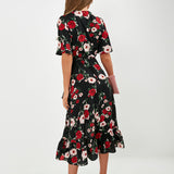 Women Summer Ruffle Dress With Red & White Mixed Color