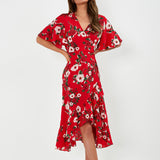 Women Summer Ruffle Dress With Red & White Mixed Color