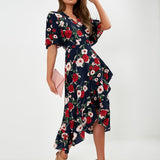Women Summer Ruffle Dress With Red & White Mixed Color