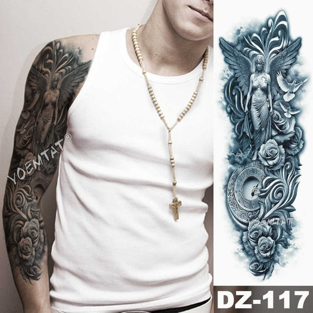 Large Arm Sleeve Tattoo Angel Wings Pigeon Jesus Waterproof Temporary Tattoo Sticker Holy Holiness Men Full Skull Totem Tattoo