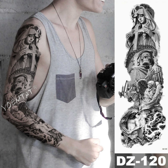 Large Arm Sleeve Tattoo Angel Wings Pigeon Jesus Waterproof Temporary Tattoo Sticker Holy Holiness Men Full Skull Totem Tattoo