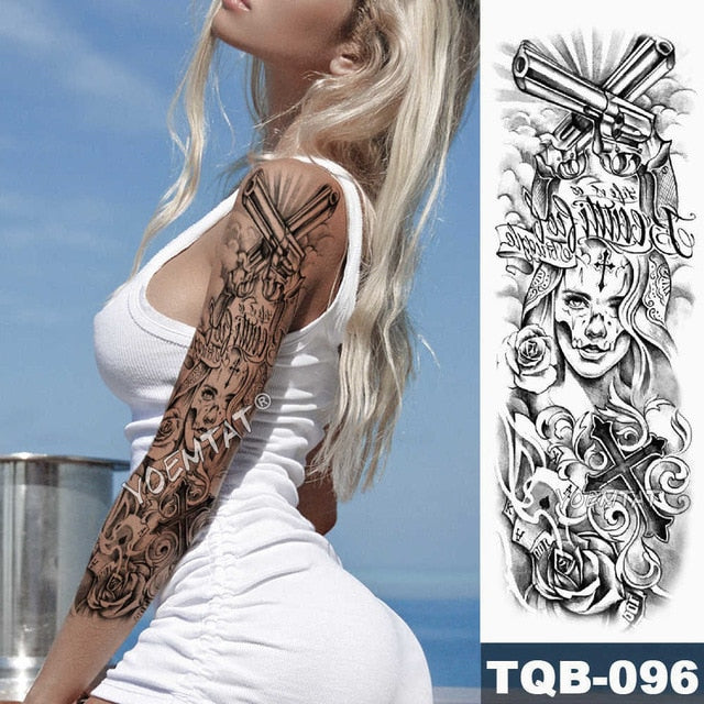 Large Arm Sleeve Tattoo Angel Wings Pigeon Jesus Waterproof Temporary Tattoo Sticker Holy Holiness Men Full Skull Totem Tattoo
