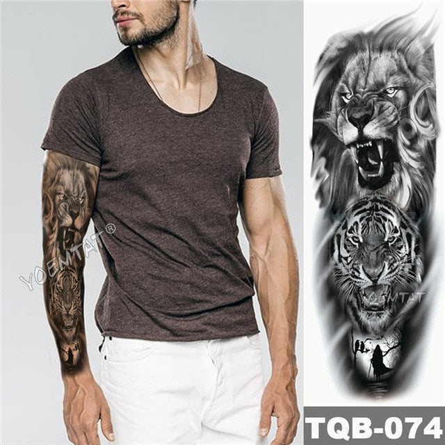 Large Arm Sleeve Tattoo Japanese Geisha Snake Waterproof Temporary Tatto Sticker Lotus Peacock Girl Tatoo Body Art Women