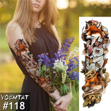 Large Arm Sleeve Tattoo Japanese Geisha Snake Waterproof Temporary Tatto Sticker Lotus Peacock Girl Tatoo Body Art Women