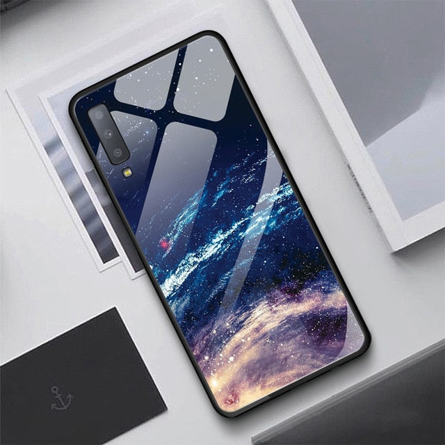 Scratch Resistant Luxury Tempered Glass Case For Samsung Galaxy S10 Plus S10e S9 S8 Note 8 9 J4 J6 Plus A7 2018 Starry Sky Protective Back Cover
