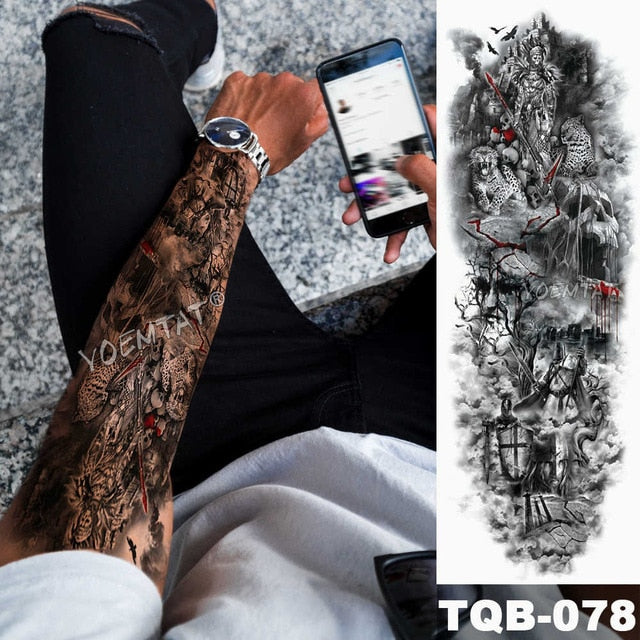 Large Arm Sleeve Tattoo Angel Wings Pigeon Jesus Waterproof Temporary Tattoo Sticker Holy Holiness Men Full Skull Totem Tattoo