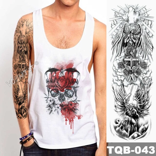 Large Arm Sleeve Tattoo Angel Wings Pigeon Jesus Waterproof Temporary Tattoo Sticker Holy Holiness Men Full Skull Totem Tattoo