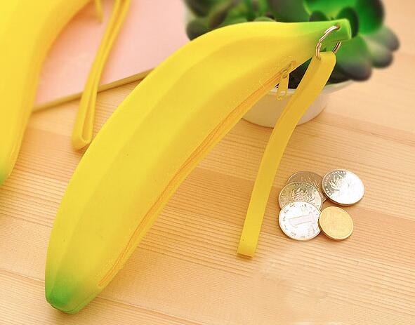 Banana Designed Silicone Pencil And Pen Bags Storage For Kids Study Stationary