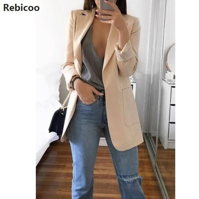 New Women Long Sleeve Turn Down Collar Outwear Jacket Wool Blend Coat Casual Autumn Winter Elegant Overcoat Loose Plus Size
