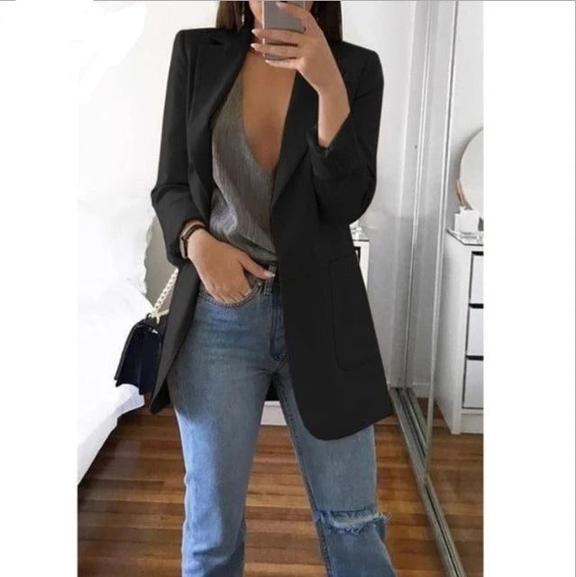 New Women Long Sleeve Turn Down Collar Outwear Jacket Wool Blend Coat Casual Autumn Winter Elegant Overcoat Loose Plus Size
