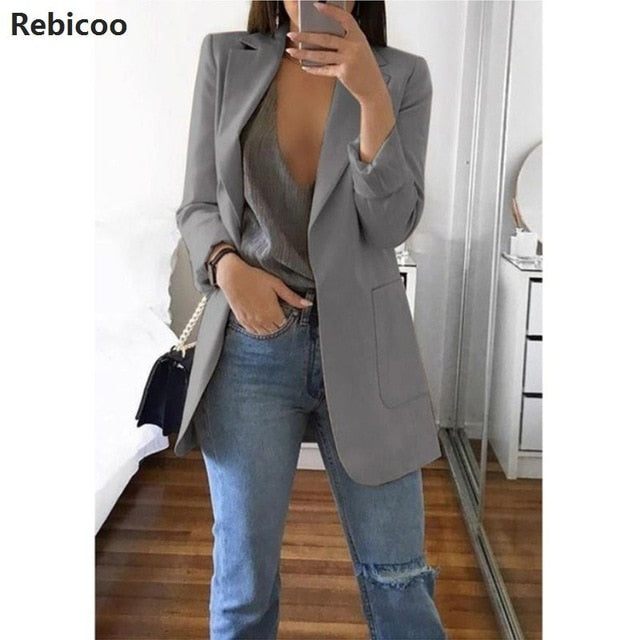 New Women Long Sleeve Turn Down Collar Outwear Jacket Wool Blend Coat Casual Autumn Winter Elegant Overcoat Loose Plus Size