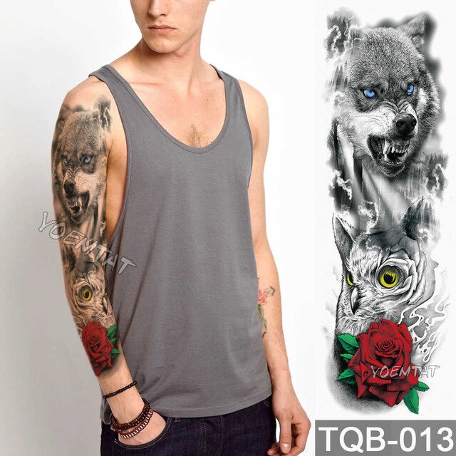 Large Arm Sleeve Tattoo Angel Wings Pigeon Jesus Waterproof Temporary Tattoo Sticker Holy Holiness Men Full Skull Totem Tattoo