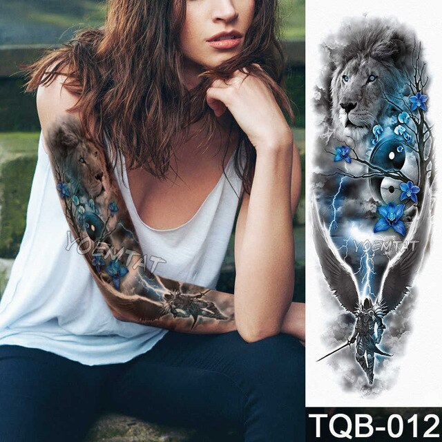 Large Arm Sleeve Tattoo Angel Wings Pigeon Jesus Waterproof Temporary Tattoo Sticker Holy Holiness Men Full Skull Totem Tattoo