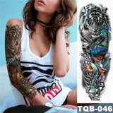 Large Arm Sleeve Tattoo Japanese Geisha Snake Waterproof Temporary Tatto Sticker Lotus Peacock Girl Tatoo Body Art Women