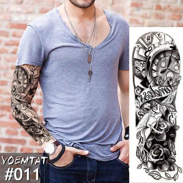 Large Arm Sleeve Tattoo Angel Wings Pigeon Jesus Waterproof Temporary Tattoo Sticker Holy Holiness Men Full Skull Totem Tattoo