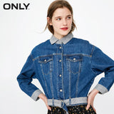 ONLY Women's Plaid Splice Pleated Short Denim Jacket | 118354510