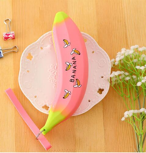 Banana Designed Silicone Pencil And Pen Bags Storage For Kids Study Stationary