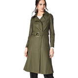 Long Length Turn Down Collar Premium Leather Trench Coat For Women With Belt
