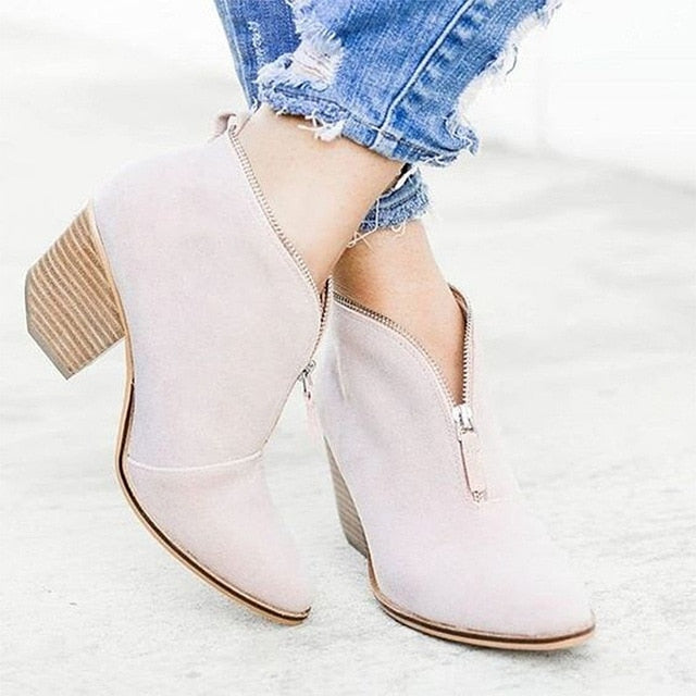 Ladies Solid Martin Suede Ankle Boot