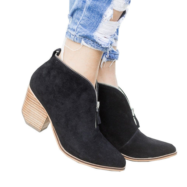 Ladies Solid Martin Suede Ankle Boot
