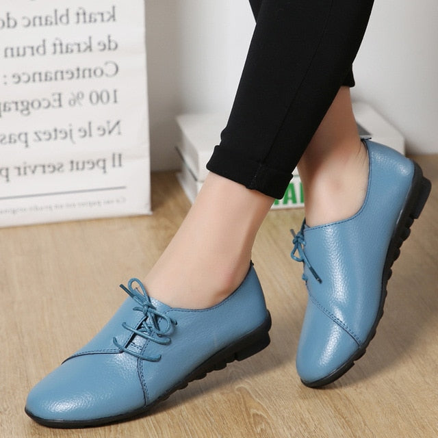 Spring To Winter Girls Pure Leather Lace Up Pleated Flat Rubber High Street Shoe