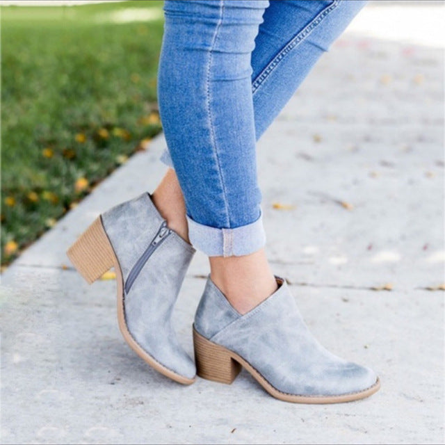 Autumn Women Shoes Retro High Heel Ankle Boot Female Block Mid