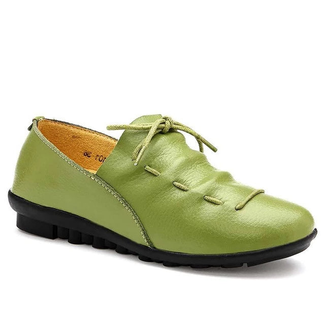 Spring To Winter Girls Pure Leather Lace Up Pleated Flat Rubber High Street Shoe