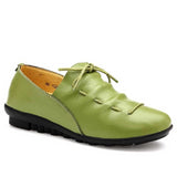 Spring To Winter Girls Pure Leather Lace Up Pleated Flat Rubber High Street Shoe
