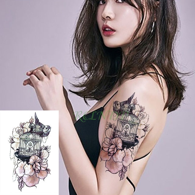 Waterproof Temporary Tattoo Sticker Bird Flower Rose fake tatto Cool flash tatoo tatouage temporaire body art for girl women men