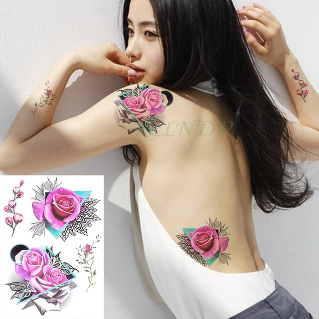 Waterproof Temporary Tattoo Sticker Bird Flower Rose fake tatto Cool flash tatoo tatouage temporaire body art for girl women men