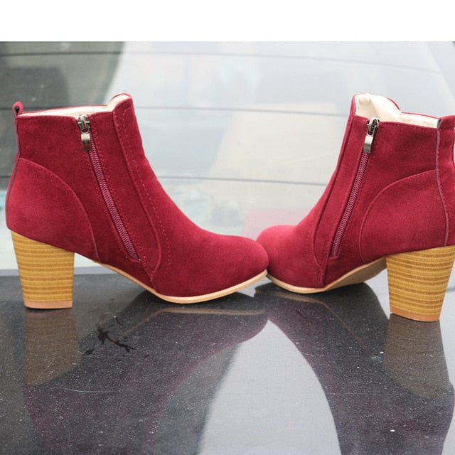 Ladies Solid Martin Suede Ankle Boot