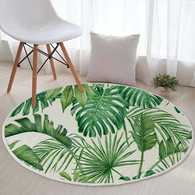 Silstar Tex Tropical Leaves Carpets Green Cotton Round Rug Living Room Carpet Home Decoration Kid's Play Mat Diameter 90cm|Rug