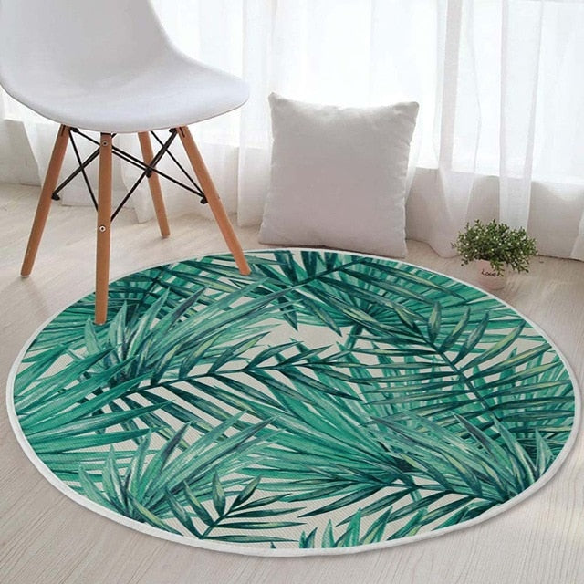 Silstar Tex Tropical Leaves Carpets Green Cotton Round Rug Living Room Carpet Home Decoration Kid's Play Mat Diameter 90cm|Rug