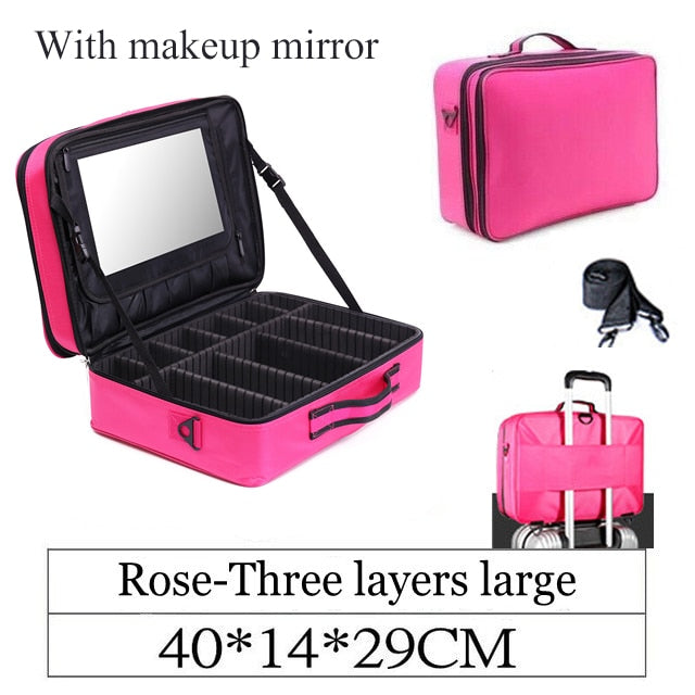 LHLYSGS Brand Cosmetic Case Suitcases Multi storey Large Professional Makeup Bag Women Beauty Storage Organizer Cosmetic Bag