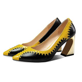 Mixed Color Natural Genuine Leather High Heel