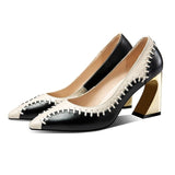 Mixed Color Natural Genuine Leather High Heel